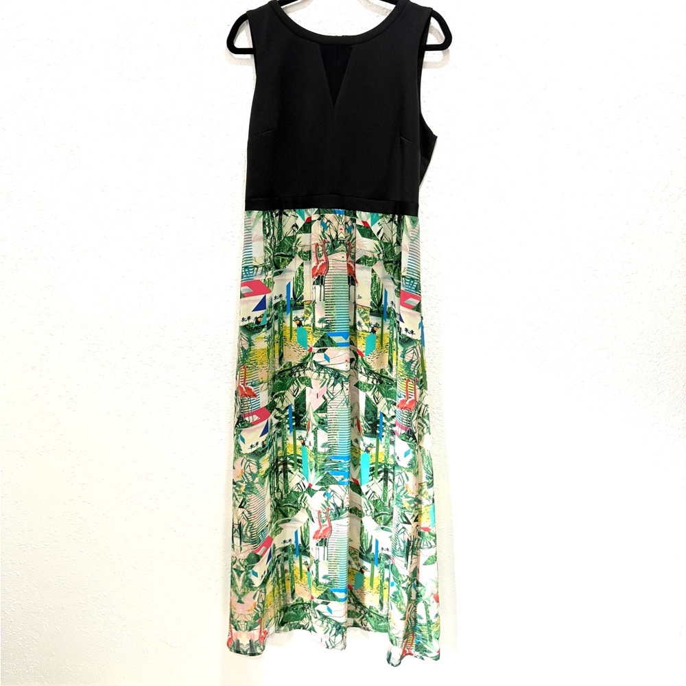 Nicole by Nicole Miller Black Top Green Tropical Print Maxi Skirt 14 - Picture 4 of 10